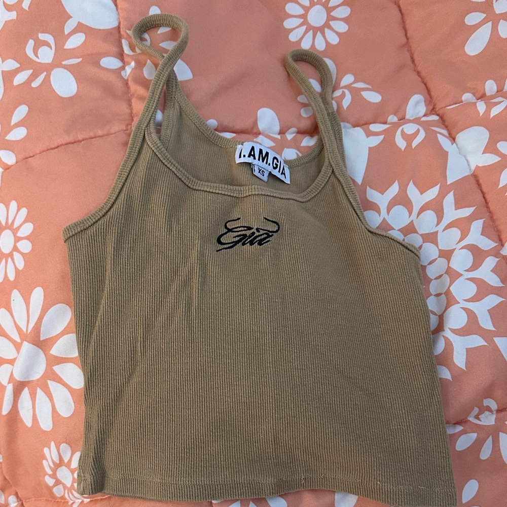 I.AM.GIA Beige Ribbed Crop Top